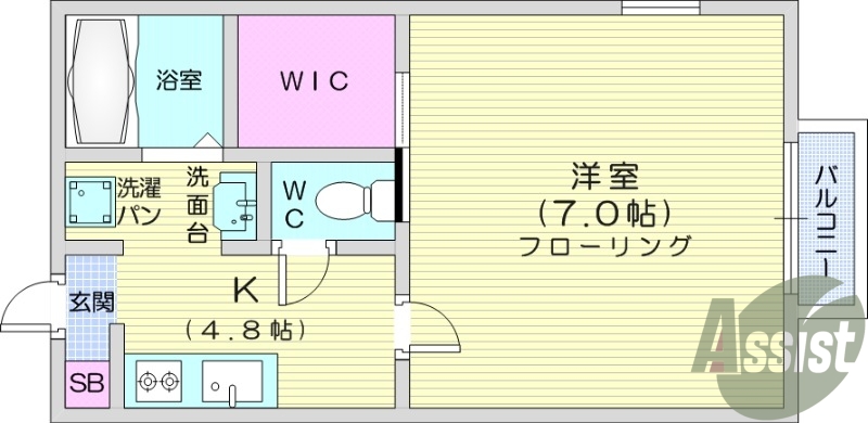 1Ｋ、シャンプードレッサー、ウォークインく