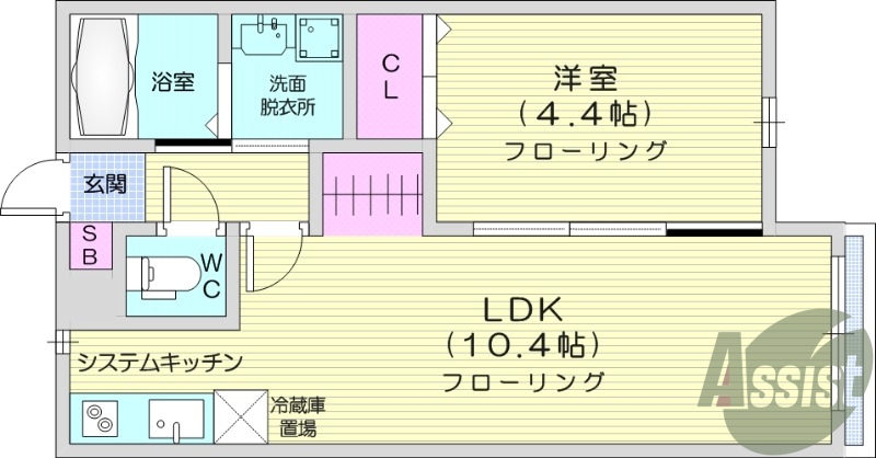 1LDK、浴室乾燥機、システムキッチン、エアコン、ネット無料