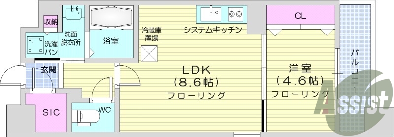 １LDK、浴室乾燥付き、追い焚き機能付き、都市ガス