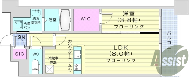 １LDK、浴室乾燥付き、追い焚き機能付き、都市ガス