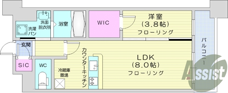 １LDK、浴室乾燥付き、追い焚き機能付き、都市ガス
