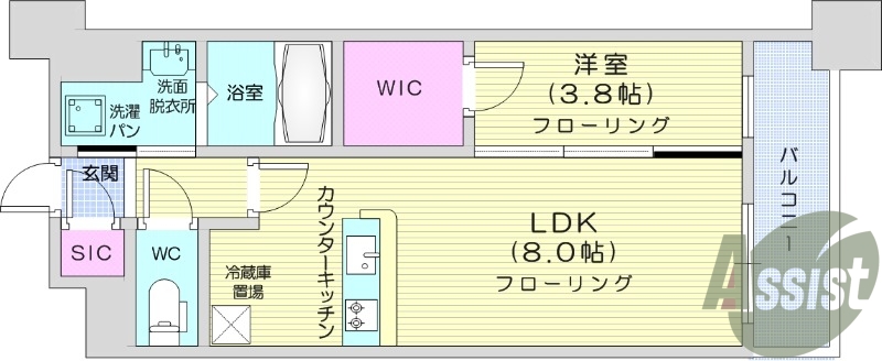 １LDK、浴室乾燥付き、追い焚き機能付き、都市ガス