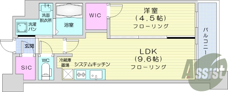 １LDK、浴室乾燥付き、追い焚き機能付き、都市ガス