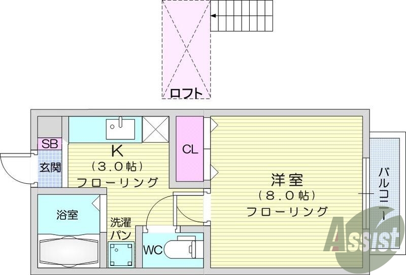 1K、エアコン、バストイレ別、バルコニー、都市ガス