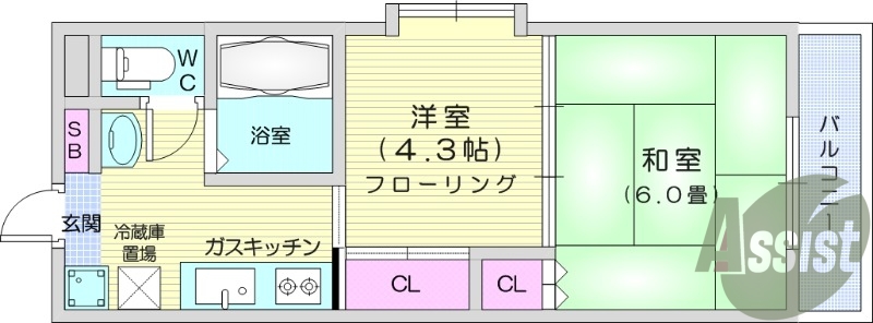 2K、バストイレ別、角部屋、収納、エアコン、システムキッチン