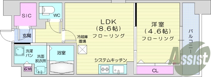 １LDK、浴室乾燥付き、追い焚き機能付き、都市ガス
