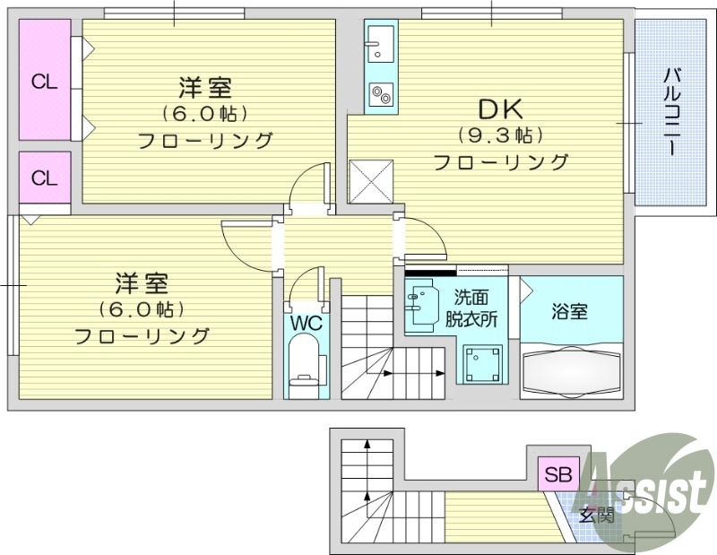 2DK、ネット無料、エアコン２台、IH、追い炊き