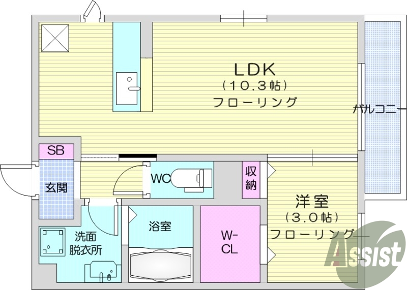 1LDK、インターネット無料、追炊機能付給湯