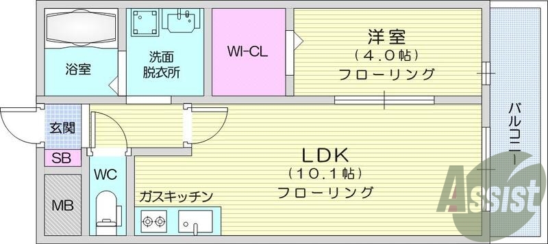 1LDK、ウォークインクローゼット、バス・トイレ別、エアコン