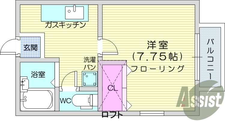 １K、ロフト、温水洗浄便座、追い焚き機能、エアコン