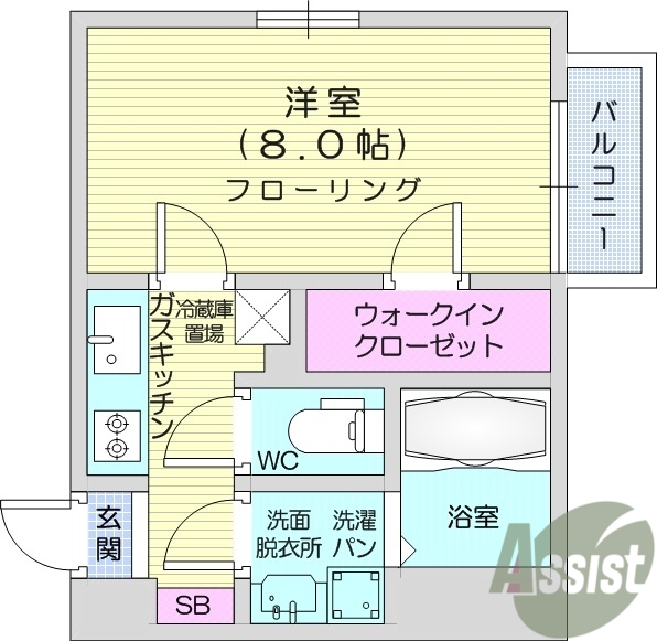 1K、都市ガス、オートロック、独立洗面台、エレベーター