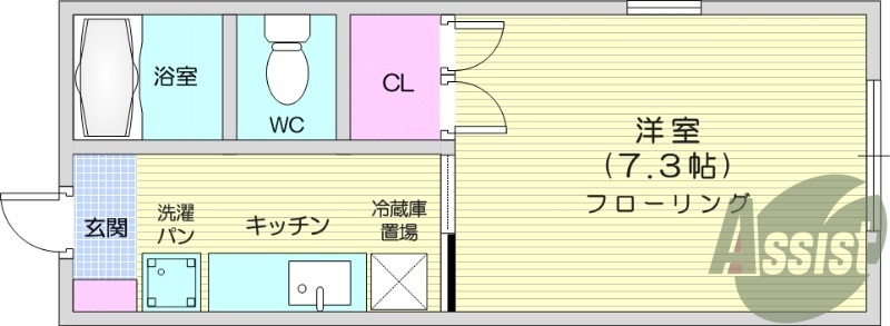 1K、バストイレ別、エアコン設置済み、