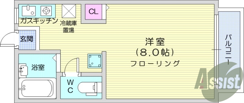 バルコニー、ガスキッチン、洗濯機置き場室内