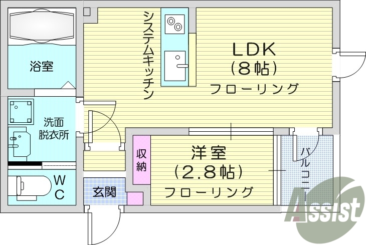 1LDK、モニター付きインターホン、IH、浴室乾燥