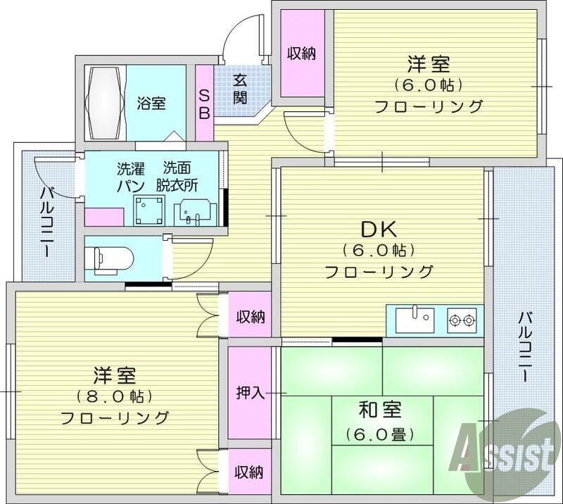 ３DK、閑静な住宅街、バストイレ別、追焚機能付き、都市ガス