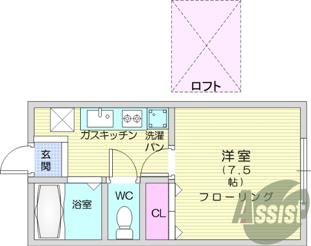 １Ｋ・ロフト付き・エアコン・温水洗浄便座・