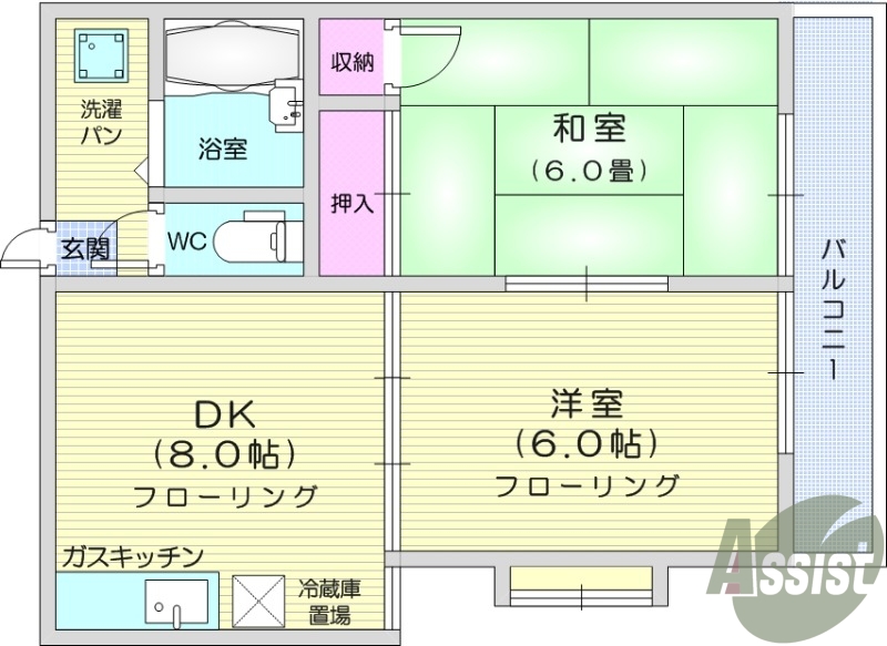 2K、角部屋、エアコン設置済み、モニター付きインターホン