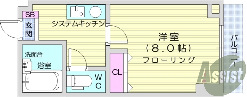 １K、バストイレ別、インターホンTV付、エアコン有