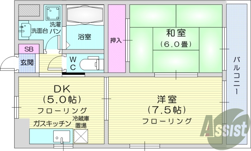 バストイレ別室、室内洗濯機置場、エアコン、バルコニー