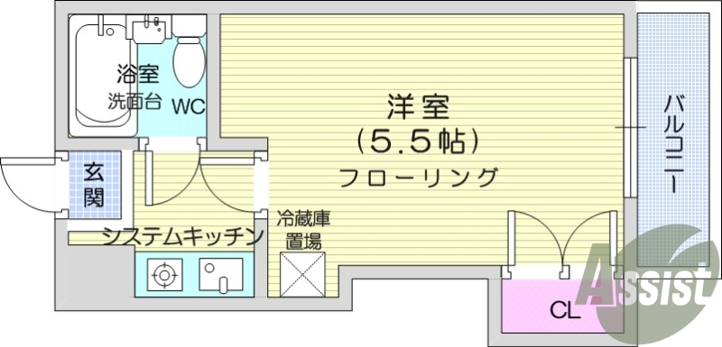 １K、5.5帖、ネット使用料不要、防犯カメラ、宅配ボックス
