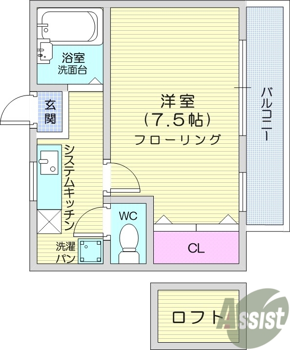 １K、ネット使用料不要、ロフト、温水洗浄便座