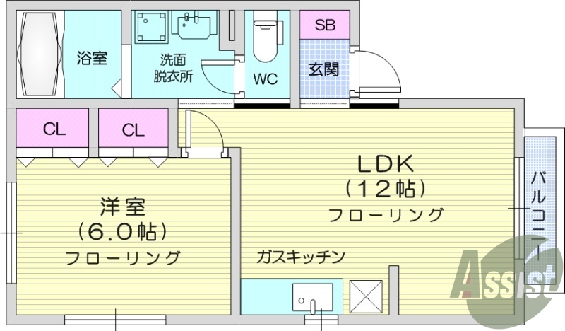 1LDK　洗面化粧台　追い炊き機能　南向き　物置