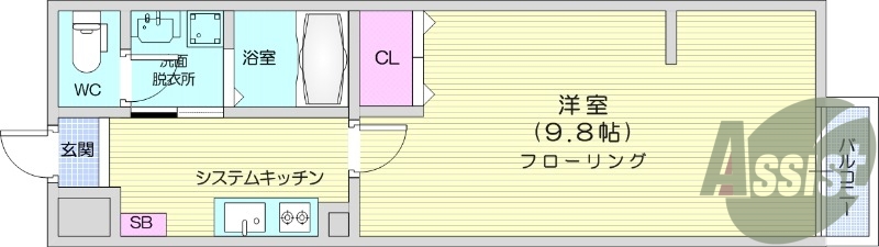 1K、ペット飼育可、宅配ボックスあり、浴室乾燥機付き