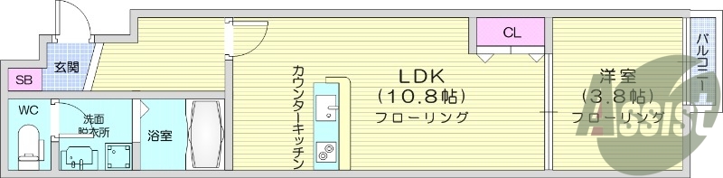 1LDK、ペット飼育可、宅配ボックスあり、浴室乾燥機付き