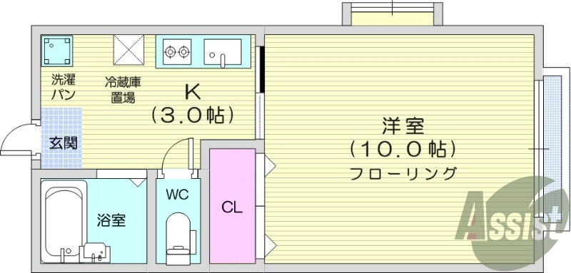1K、オール電化、温水洗浄便座で、