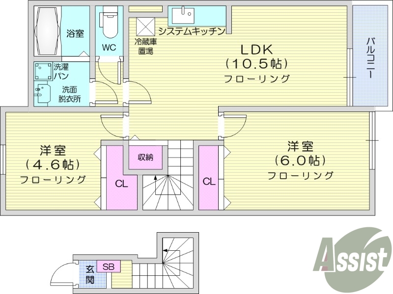 2LDK、追い焚き機能、温水洗浄便座、TV付インターホン