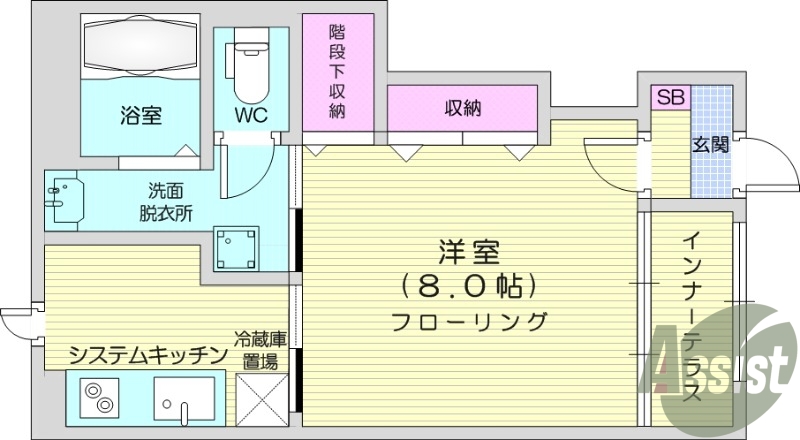１K、バストイレ別、クローゼット、収納、室内洗濯機置場