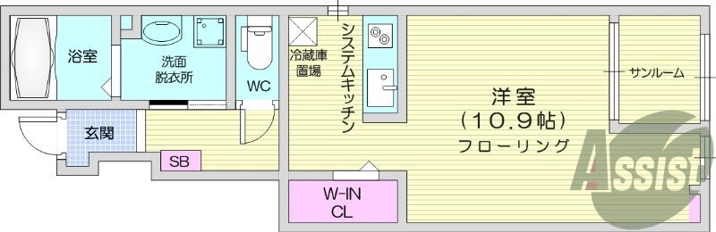 1R、追い焚き、浴室乾燥機、温水洗浄便座、エアコン、床下収納