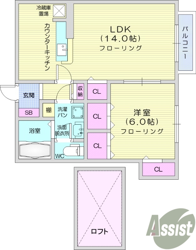 1LDK、エアコン、モニター付きインターホン