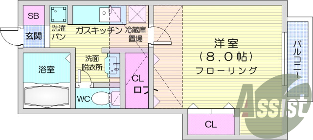 1K、バストイレ別、洗濯機置場、追い焚き機能