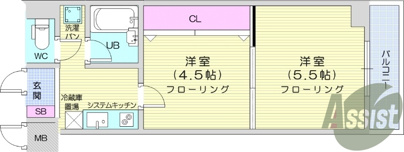 2K、温水洗浄便座付き、システムキッチン、IHコンロ付き