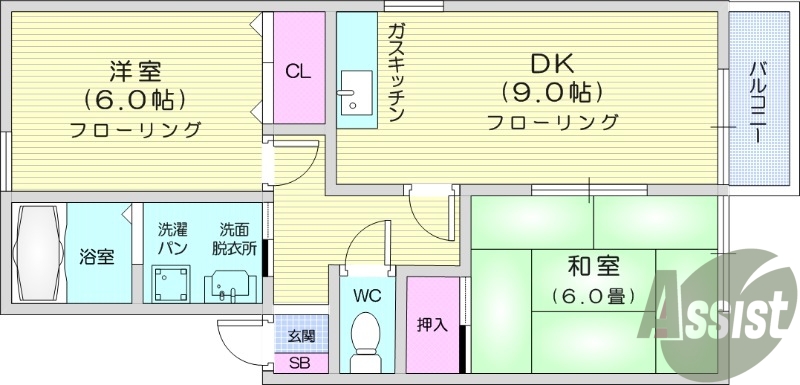 2LDK、インターネット対応、バルコニー、独立洗面台