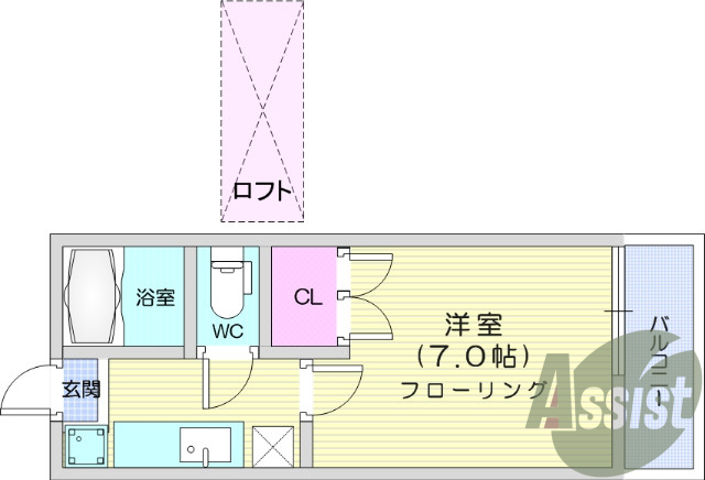 1K、バス・トイレ別、カメラ付きインターホン、ネット無料