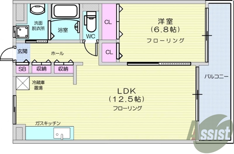 1LDK、エレベーター、オートロック、洗面化粧台