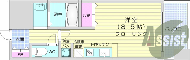ワンルーム、南向き、洋室8.5帖、インターネット使用料無料