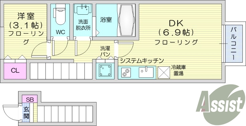 1DK、インターネット使用料無料、温水洗浄便座