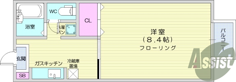1K、バス・トイレ別、インターネット使用料不要