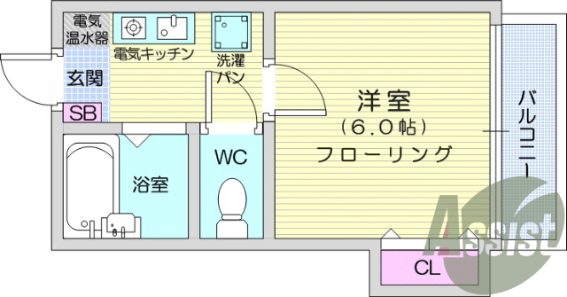 1K、オール電化、システムキッチン、フローリング