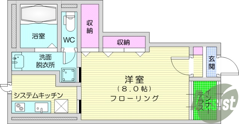 1K、ペット飼育可能、インターネット無料、宅配ボックス