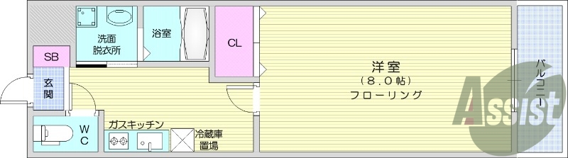 1K、エアコン、バルコニー、フローリング