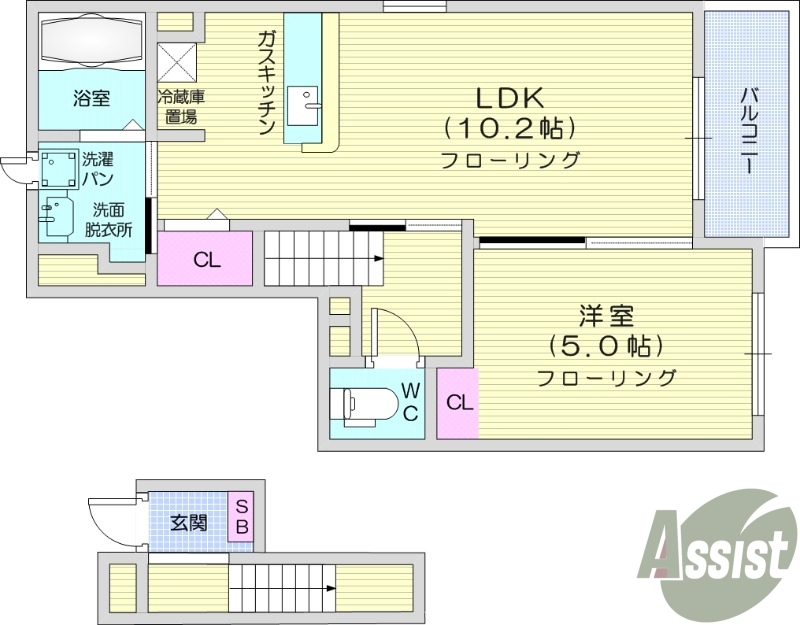 1LDK、追い焚き機能、浴室乾燥機、温水洗浄便座