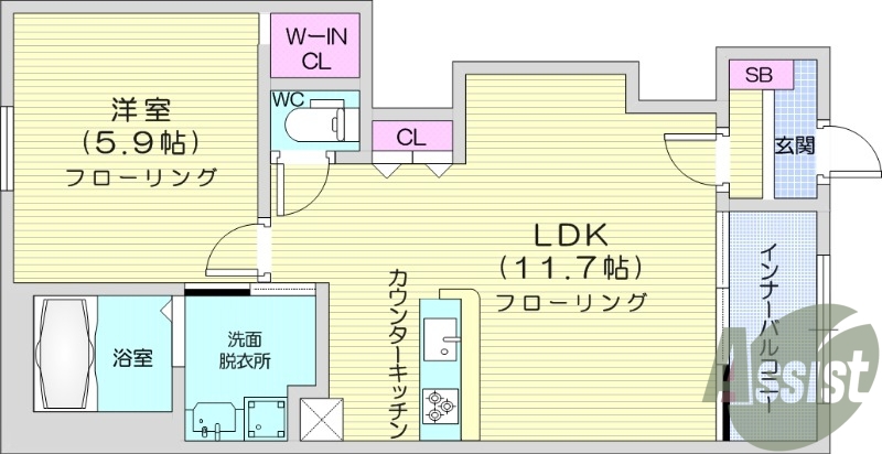 1LDK、ネット無料、追い焚き、浴室乾燥