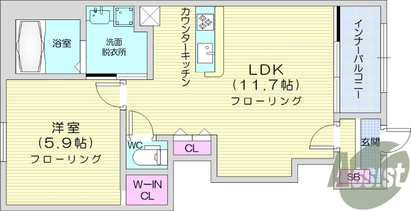 1LDK、ネット無料、追い焚き、浴室乾燥