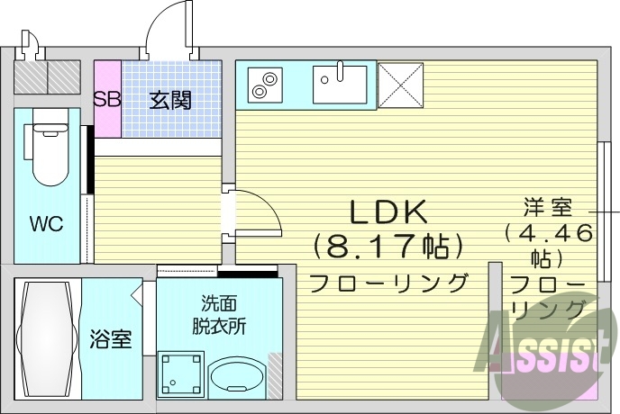 1DK、浴室乾燥機、独立洗面台、室内物干し