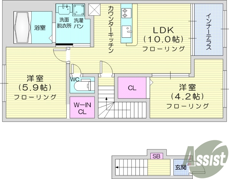 2LDK、ネット無料、追い焚き、浴室乾燥