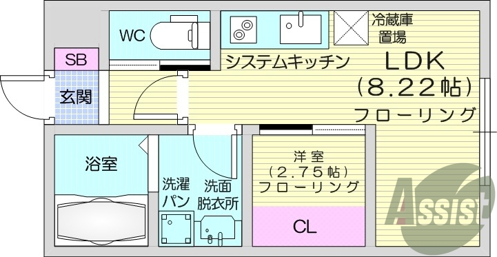 1DK、浴室乾燥機、独立洗面台、室内物干し